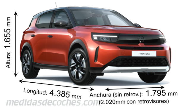 Medidas Opel Frontera 2025 con dimensiones de longitud, anchura y altura