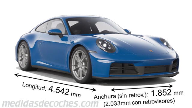 Medidas Porsche 911 Carrera 2024 con dimensiones de longitud, anchura y altura