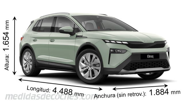 Medidas Skoda Elroq 2025 con dimensiones de longitud, anchura y altura